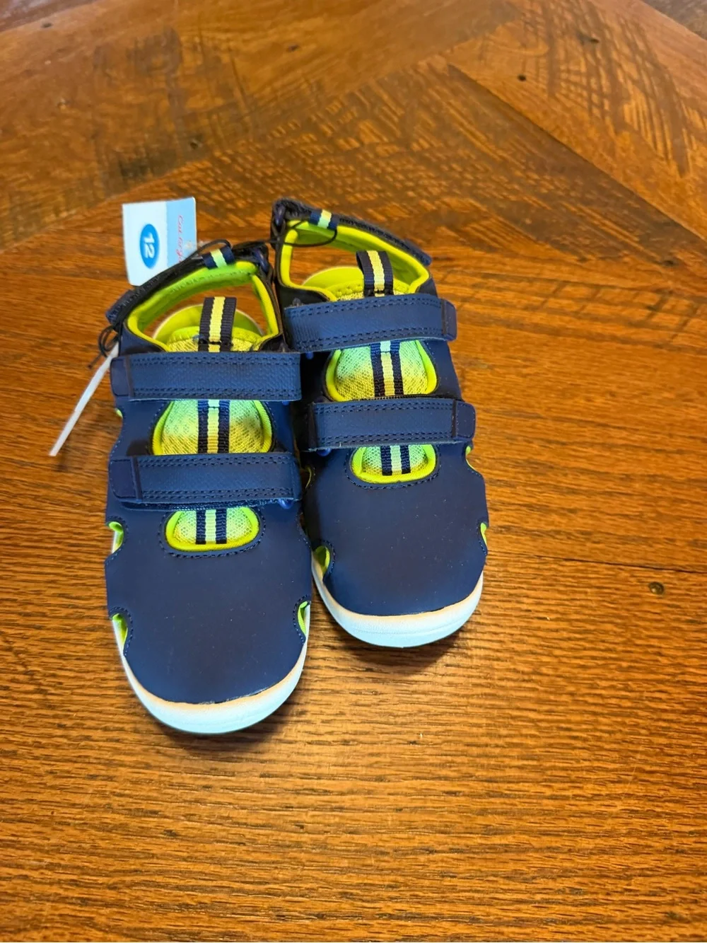 Cat & Jack Navy and Neon Green Hook-and-Loop Kids Sandals